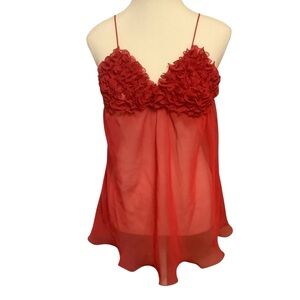 SILK & SATIN VINTAGE RED SHEER RUFFLED CUPS/ BABY DOLL LINGERIE/ Size M